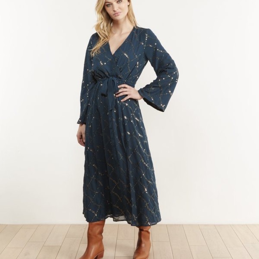 The Odells Samba Sequin Dress in Teal Blue